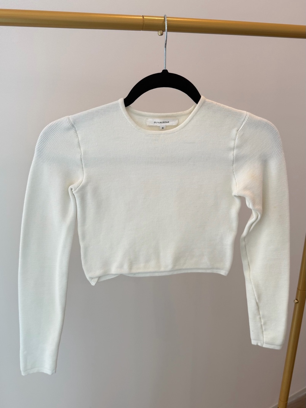 Olivaceous Women's Cream Ribbed Long Sleeve Cropped Tee